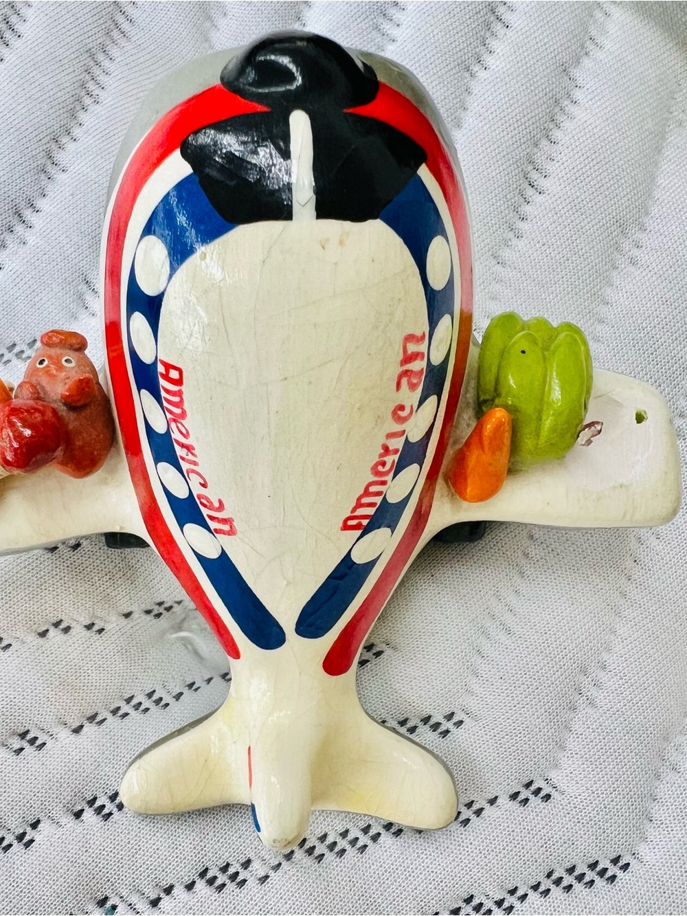 VTG American Airline Hand-Painted Ceramic Airplane Figurine - Red, Blue, White